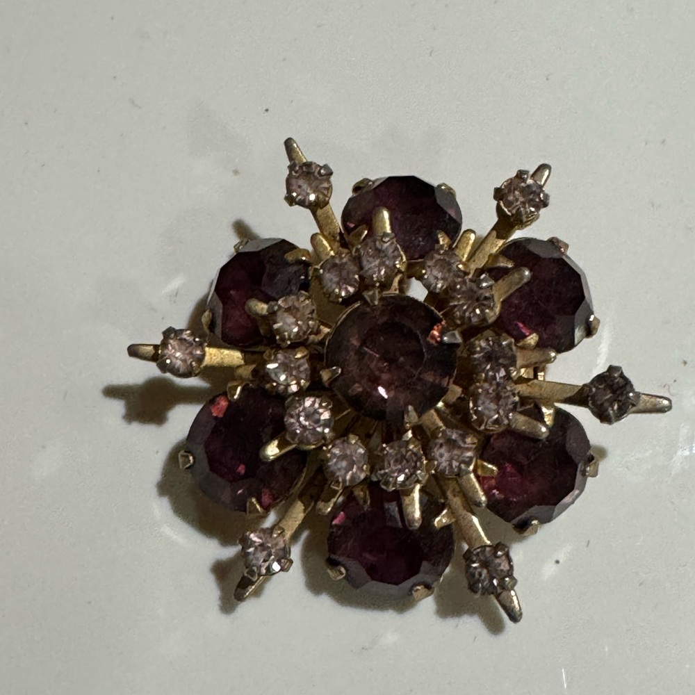 Vintage Purple Crystal Starburst Brooch